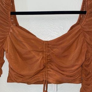 Long sleeve Mesh cropped blouse